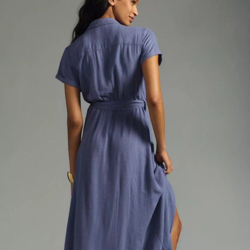 Anthropologie Cloth & Stone Dress Size Medium Blue Buttondown Belted Dress - Picture 2 of 6